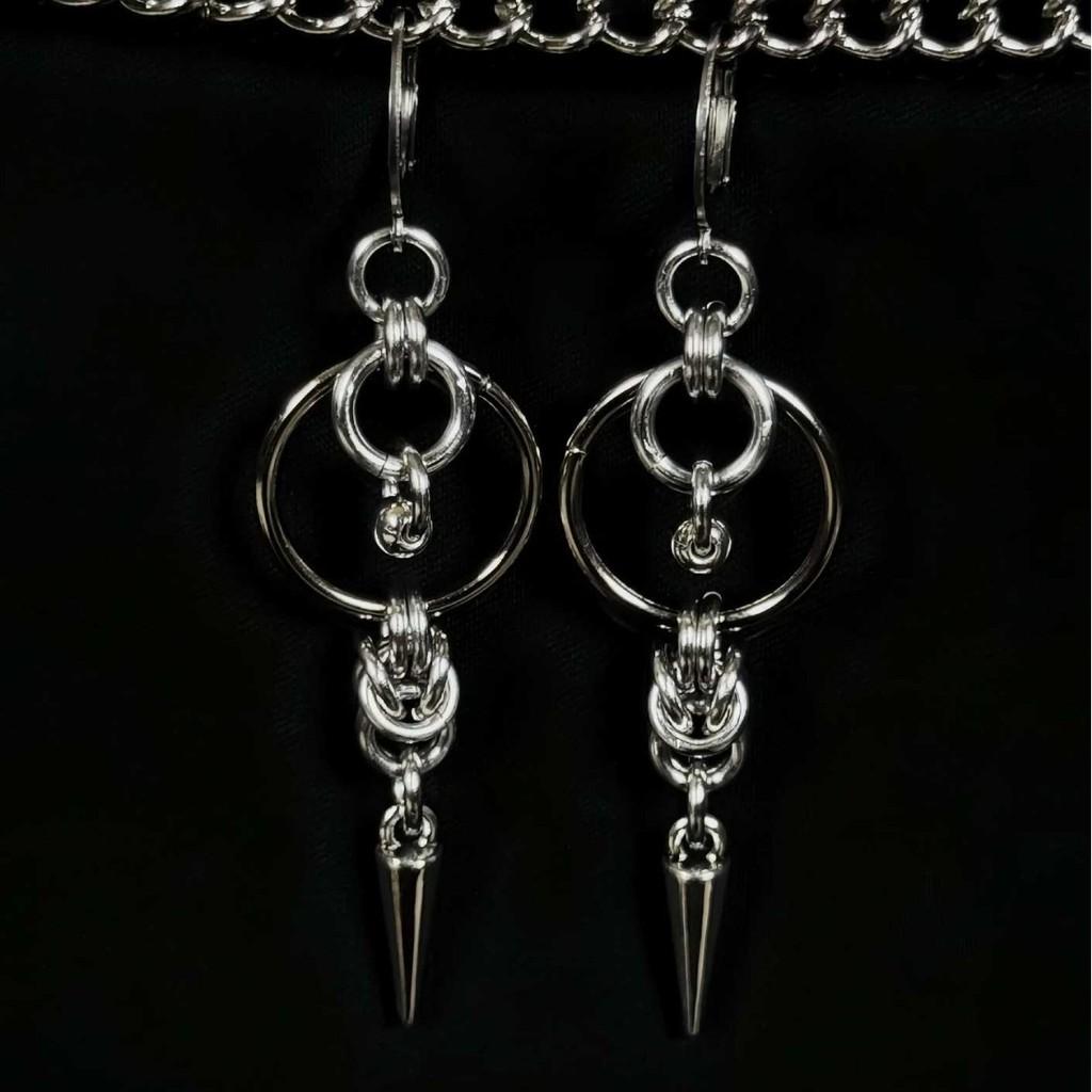 Gothic Double Oshaped Spike Pendant Earrings For Women With Zinc Alloy Geometric Design