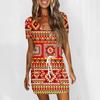 Women's Fashion Casual V-Neck Short Sleeve Drawstring Sequin Printed Dresses