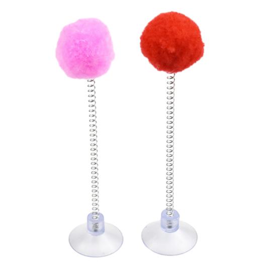 2Pcs Cat Spring Toy with Suction Cup Spring Plush Ball Cat Teaser Interactive Fluffy Pompom Cat Toy for Indoor Kitten Jumping Exercise