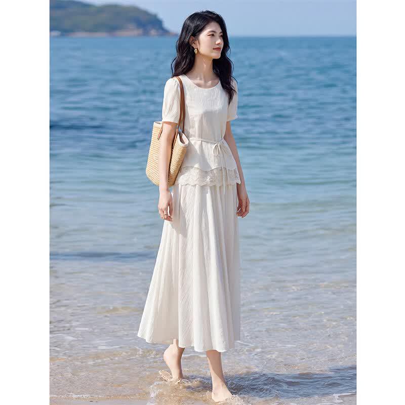 Elegant Lace Patchwork Top & Skirt Set