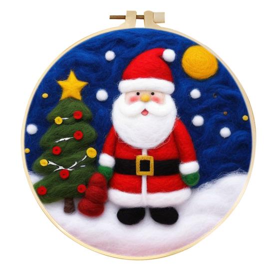 Christmas Needle Felting Kit Holiday Felt Painting Set for Beginners Starter Needle Felting DIY Craft Kit with Pad Needles Wool Decorative Frame