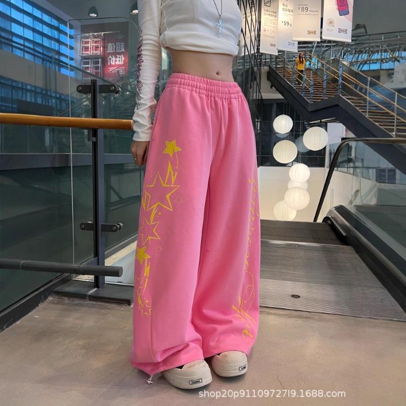 Lazy wind star printing autumn new elastic waist wide leg casual pants men's loose drape casual sweatpants