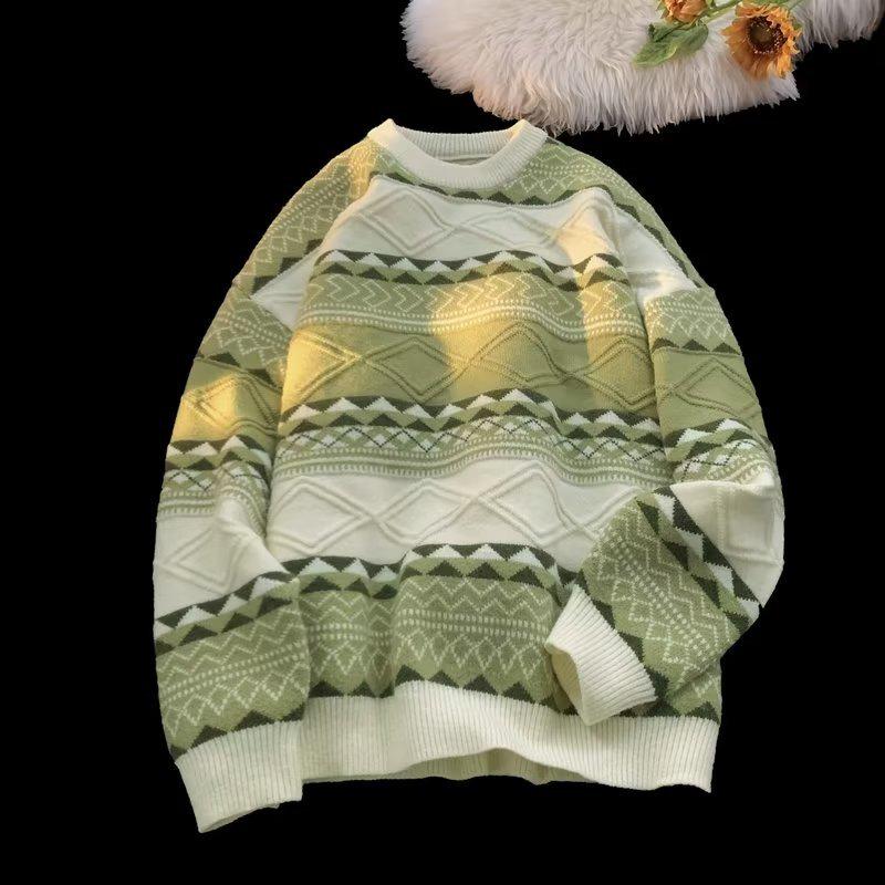 

Men s 2025 Striped Knit Sweater Jacket - Autumn/Winter Loose Fit for Couples and Youth. 3XL зелений
