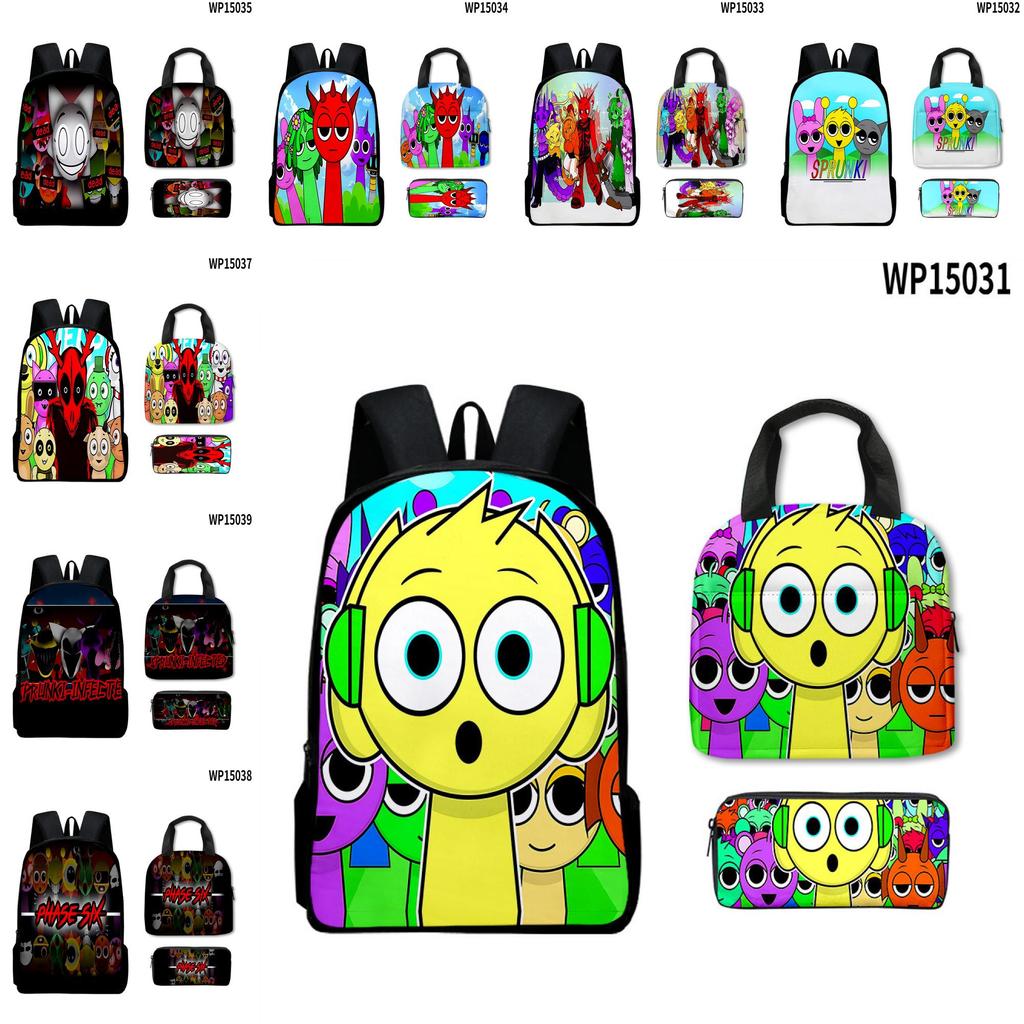 Sprunki 3d Game Rhythm Backpack Lunch Bag And Pencil Case For Elementary School Students