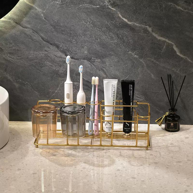 Accessible Luxury Electric Toothbrush Rack Punch-Free Toilet Bathroom Wall Hanging Toothbrush and Cup Toothpaste Storage Rack