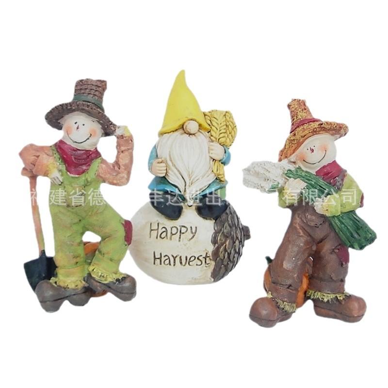 New Thanksgiving Dwarfs Scarecrow Resin Crafts Ornaments, Elf Miniature Landscape Decorations