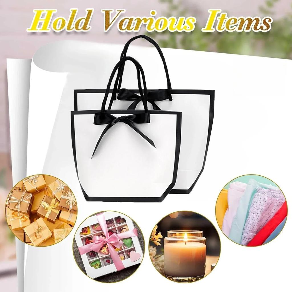 Portable Shopping Handbag White Cardboard Paper Tote With Black Border Gift Packing Bags Large Capacity Sundries Storage