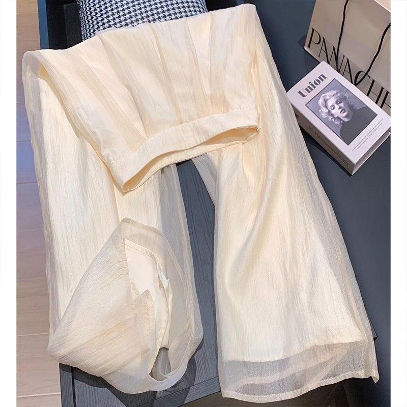 2026 Women's High-Waisted Mesh Splicing Wide-Leg Pants - Slimming, Drapey Summer Style