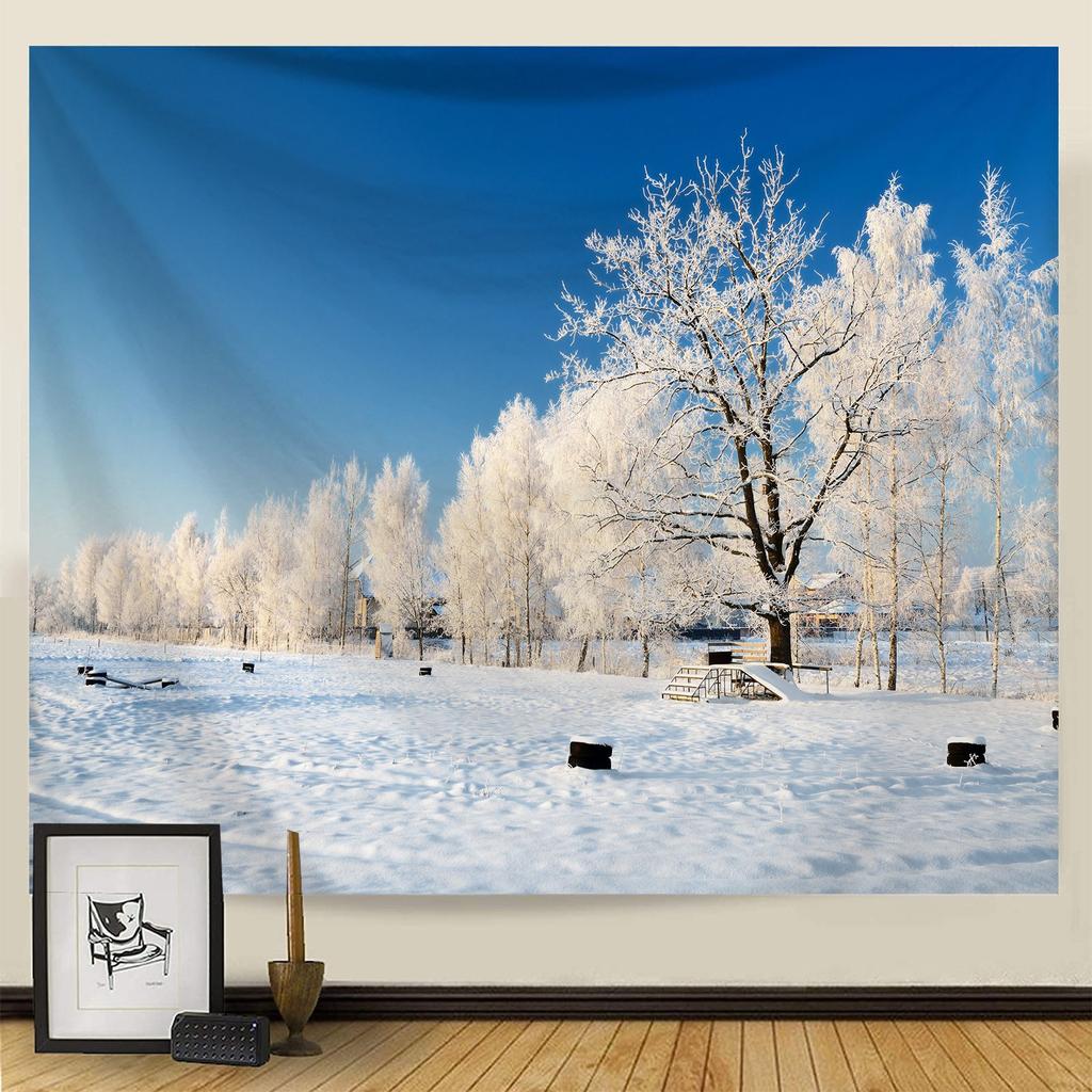 Goblen Noel Kar Sahnesi Serisi Arka Plan Asılı Kumaş Ev Oturma Odası Yatak Odası Başucu Duvar Gobleni