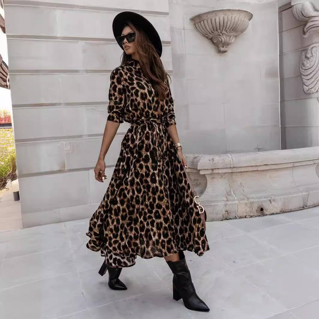 

Women s Autumn and Winter Long-sleeved Leopard Print Dress XL