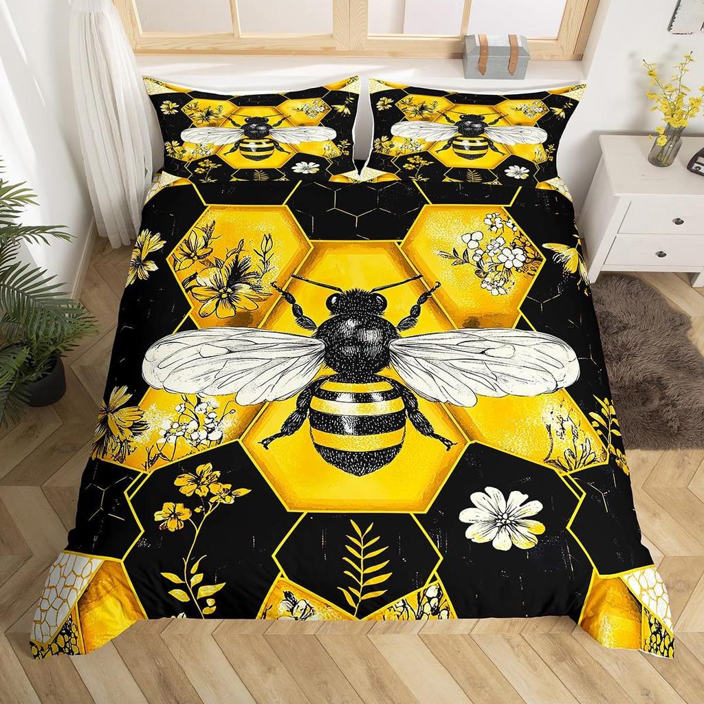 Bee Pattern Quilt Cover Three-Piece Bedding Set Bedroom Dormitory Bedding Decoration
