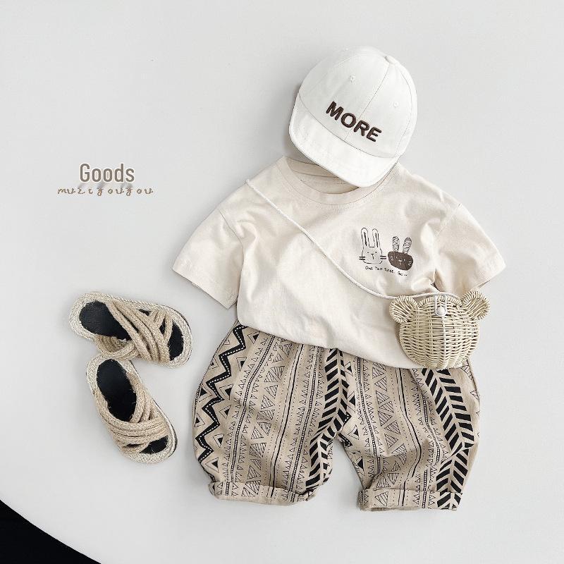 Cartoon Rabbit Summer T-Shirt - Kids' Short Sleeve Pure Cotton Top, Korean & Japanese Style
