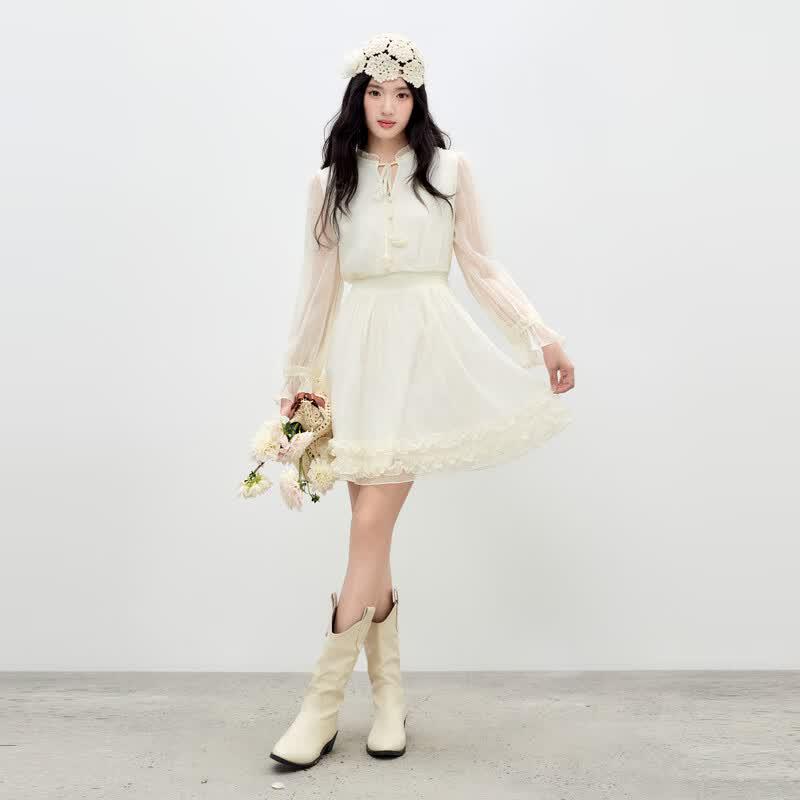 Elegant Ruffle Neck A-line Short Dress