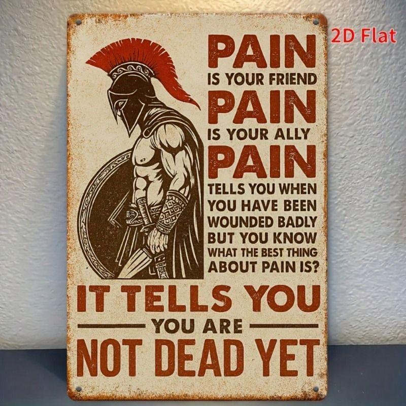 

Vintage Spartan Warrior Metal Poster Motivational Quotes Pain Is Your Friend Wall Art Decor Man Cave Gift 8x12 Inch Frame