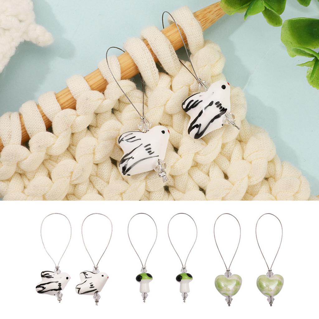 2/6Pcs Knitting Markers Crochet Stitching Markers Porcelain Pendant for Beginner Experienced Enthusiasts Knitting Craft