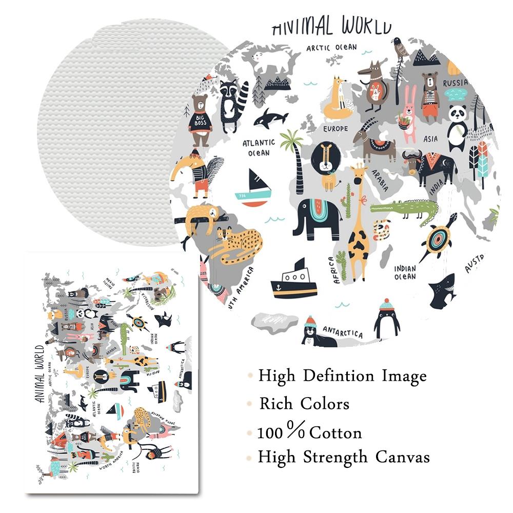 Animal World Map Art Print Nursery Poster Kids Gift Cartoon Canvas Painting Nordic Style Home Decor Wall Picture for Living Room