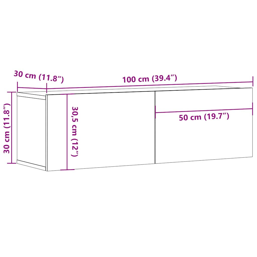 TV Wall Cabinet Smoked Oak 100x30x30 cm Engineered Wood