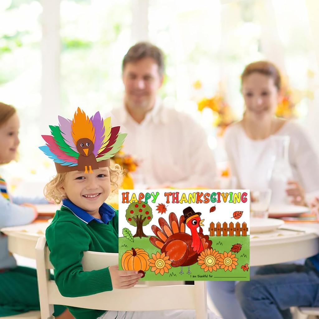 PETCEE Thanksgiving Coloring Placemats - 16PCS 14''x10'' Double-Sided Kids Placemats for Colorful Craft Activity & Party Decorations