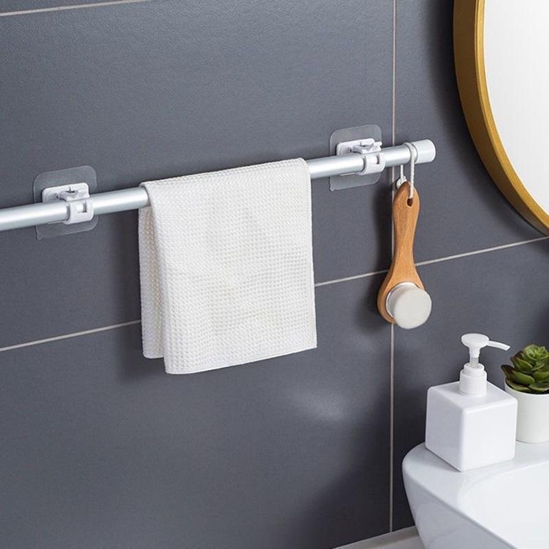 2-12PCS Adjustable Curtain Rod Clip Self Adhesive Clamp Hook Curtain Rod Holder Wall Bracket Holder Nail-Free Wall Hanging Clip