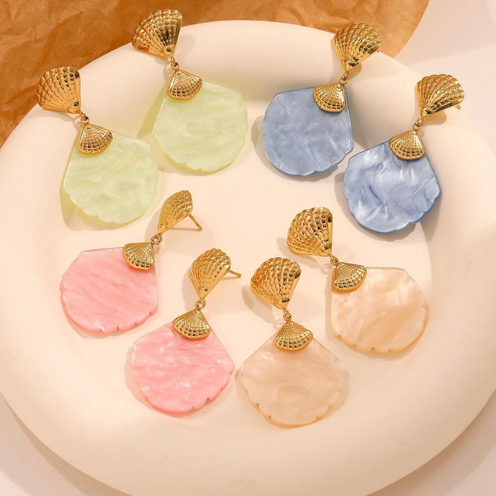 European and American Summer Beach Style Colorful Shell Earrings in High-grade Stainless Steel