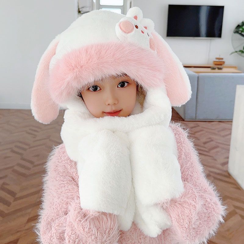 Cute Rabbit Ears Kids Winter Hat With Moving Ears And Warm Fleece For Girls Age 2 To 12