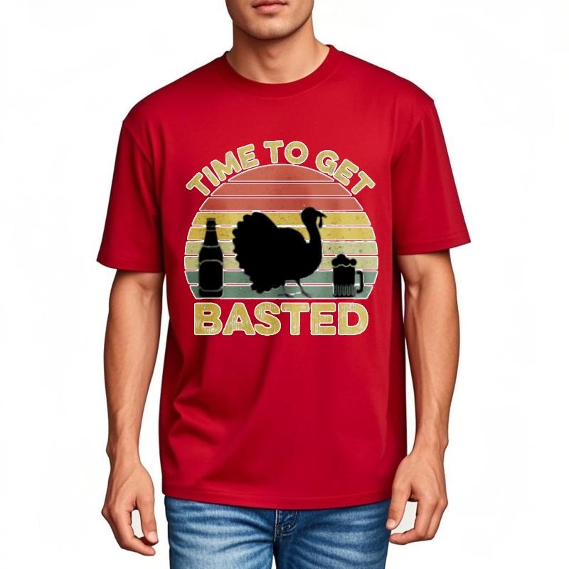 

Relaxed Fit Tshirt Solid Color Boys O Neck tshirt Streetwear Time To Get Basted Turkey Beer Sunset Retro For her Tshirt S