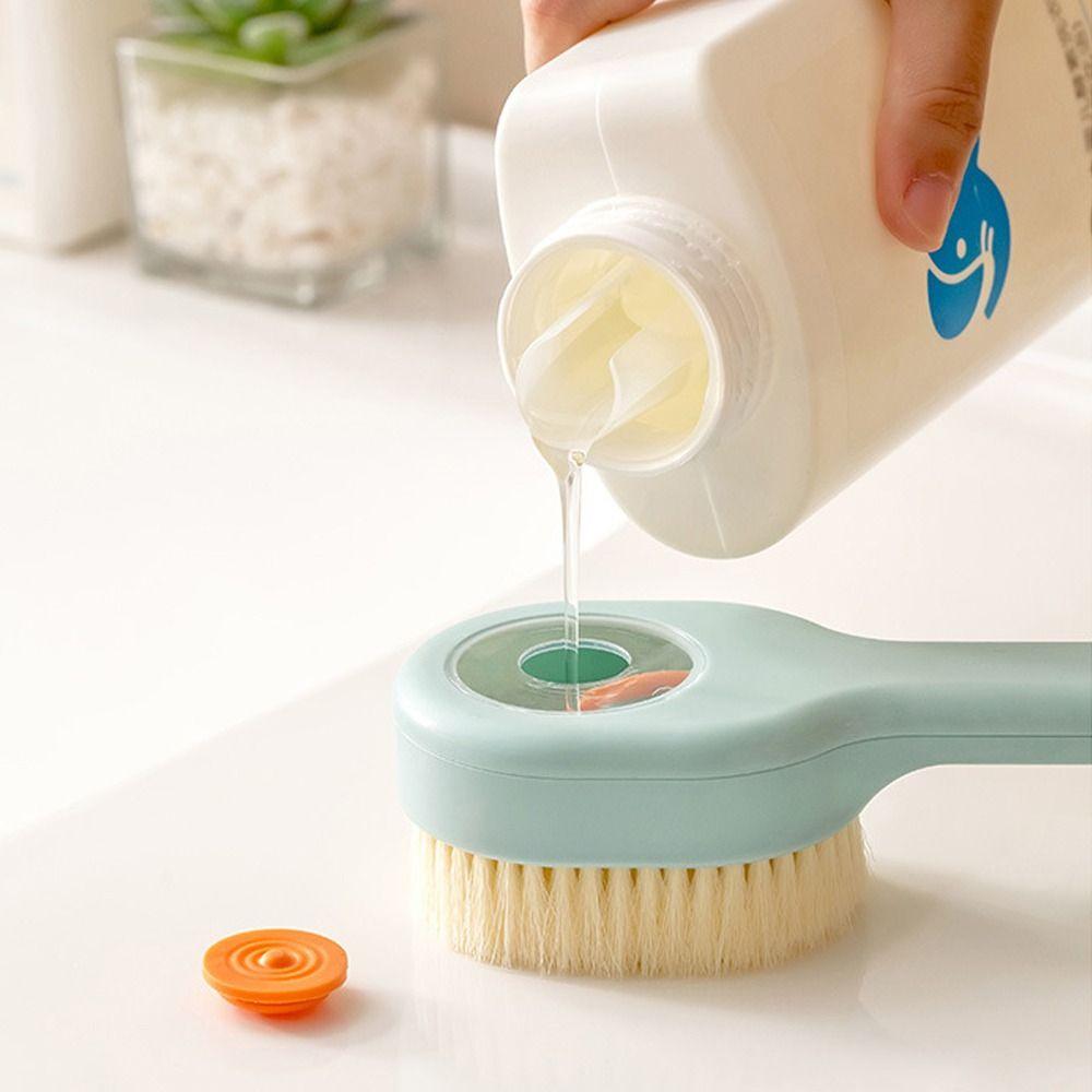 Sprchový kartáč s dlouhou rukojetí, měkké štětiny, exfoliace, pohodlný koupelnový kartáč s dávkovačem mýdla, masážní kartáč do koupelny, pro domácnost