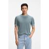Regular Fit Silk Cotton Short Sleeve Structured Knit Sweater Open Blue 5056