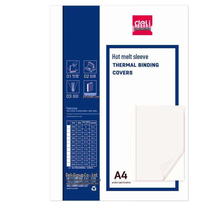 Deli GB185 A4 Hot Melt Binding Covers, 20mm, 10-Pack