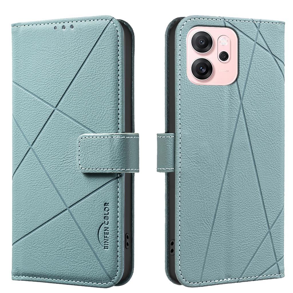 For Oppo Reno14 F 5G Case BINFEN COLOR BF35 Geometry Imprinted Leather Phone Cover RFID Blocking Wallet Stand