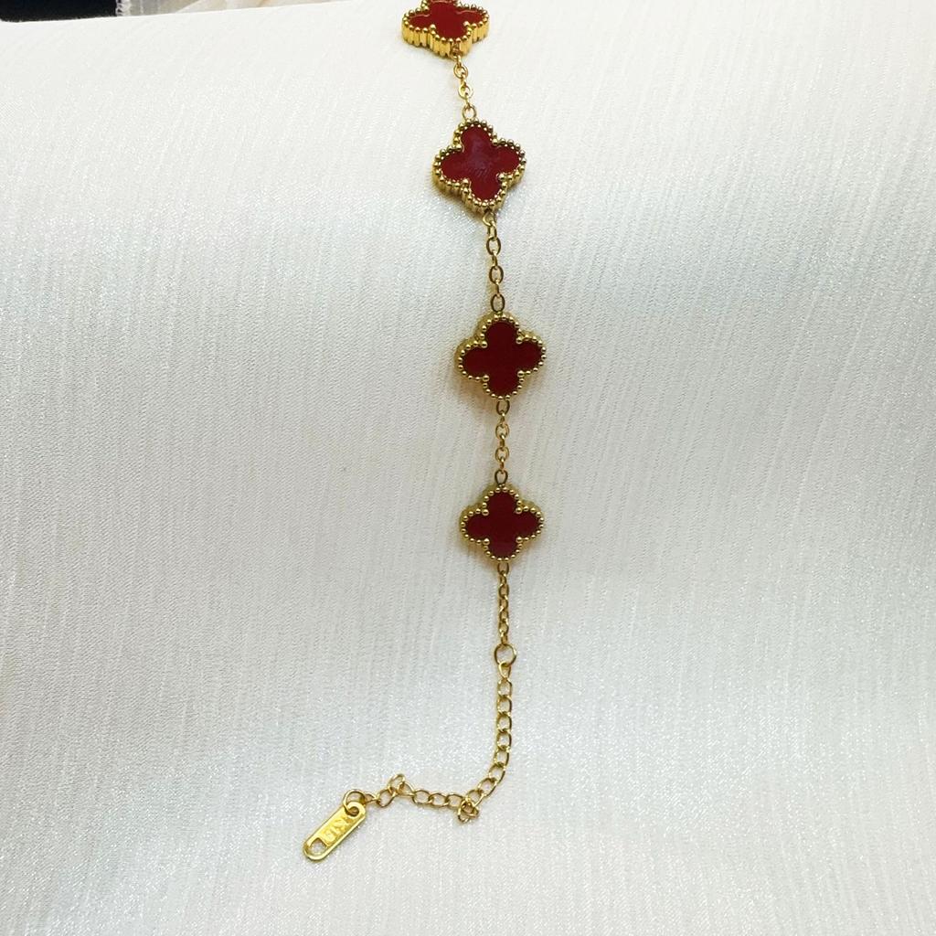 Double Sided Titanium Steel Clover Bracelet Necklace Ring Earrings Women's Non Fading Set Jewelry