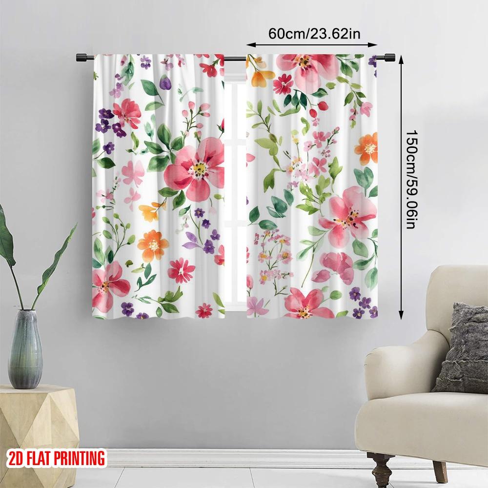 2pcs,2D Plane Printing Light Filtering Curtains Floral Symphony(1) 100% Polyester (without Rod) All Seasons Use for Bedroom,