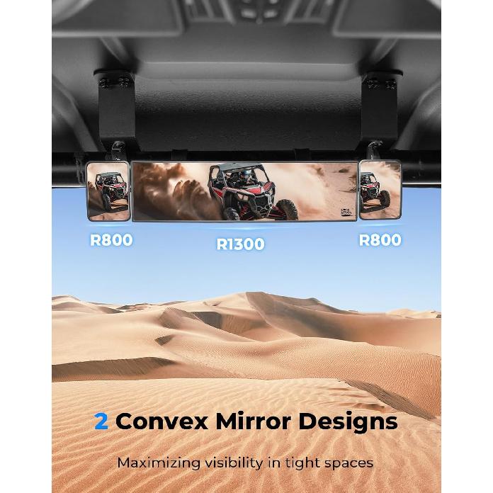 KEMIMOTO Large UTV Rear View Mirror 2 Convex Mirror With 1.5"-2" Sturdy Clamp Compatible With Polaris RZR/CFMOTO/Talon/Pioneer/Can-Am X3/Teryx,