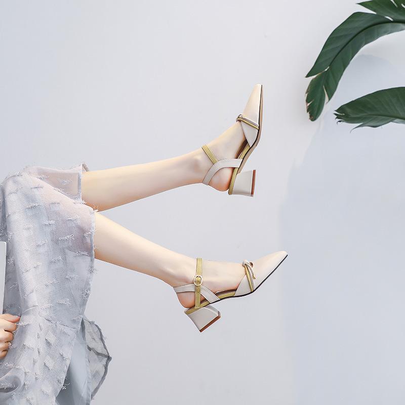 Shoes Girl 2025 Spring and Summer New Pointed Middle Heel Thick Heel Gentle Fairy Spring High Heel Women's Shoes Lady Single Shoes