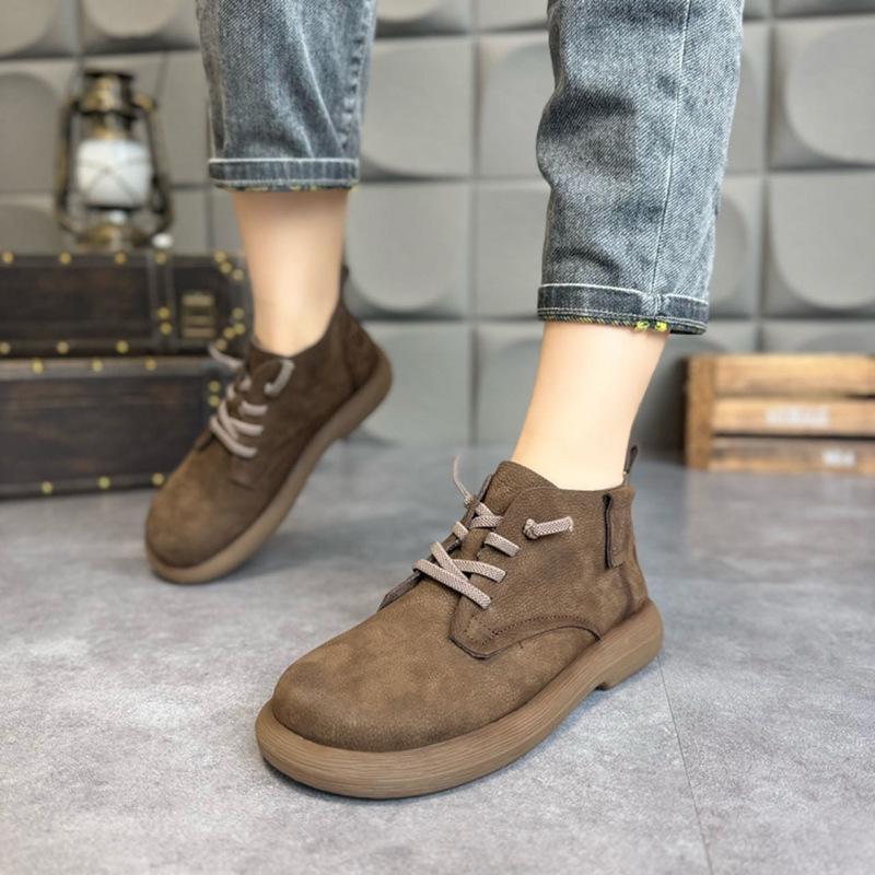 Retro Matte Leather Lace-up Martin Boots for Women's Spring New Versatile Casual Flat Short Boots for Women