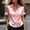 Women's Fashion Solid Color Lapel Button Short Sleeved Temperament Pullover Shirt Top