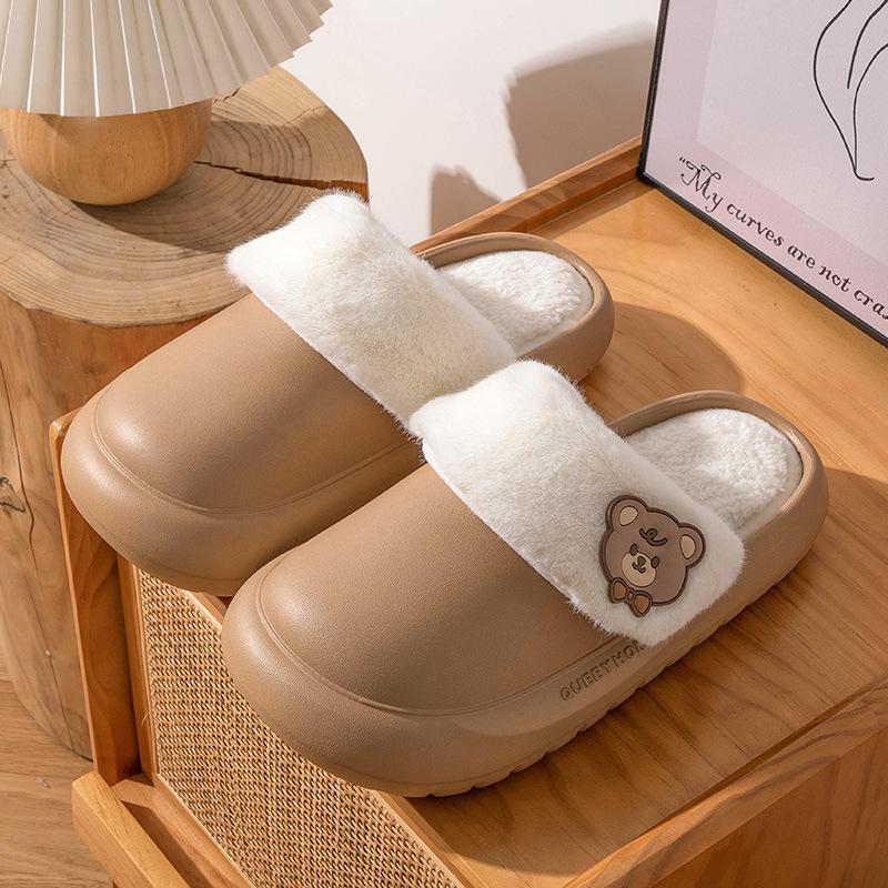 

Simple cotton slippers girls autumn and winter home non-slip indoor plush warm cartoon couple cotton drag men s outer wear 36-37 [Suitable for 35-36 feet] коричневий