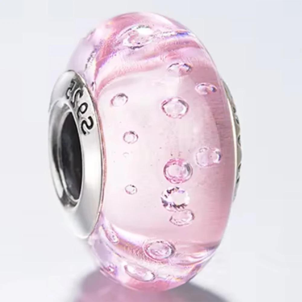 New Original Copper Murano Glass Flower And Leaf Cosmic Rainbow Charm Beads For Bracelet Diy Women Jewelry Gift