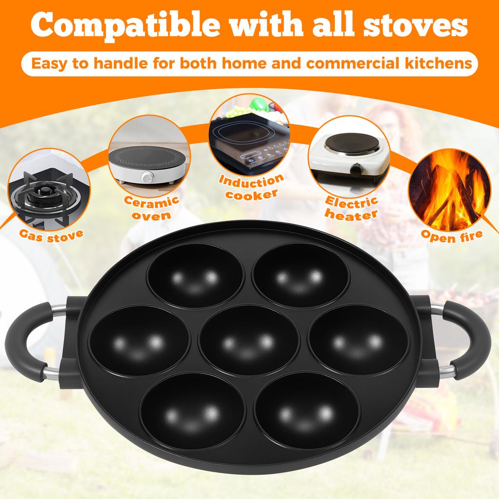 7 Holes Takoyaki Pan Nonstick Takoyaki Maker with Ergonomic Handle Aluminum Alloy Pancake Ball Maker Kitchen Baking Untensils