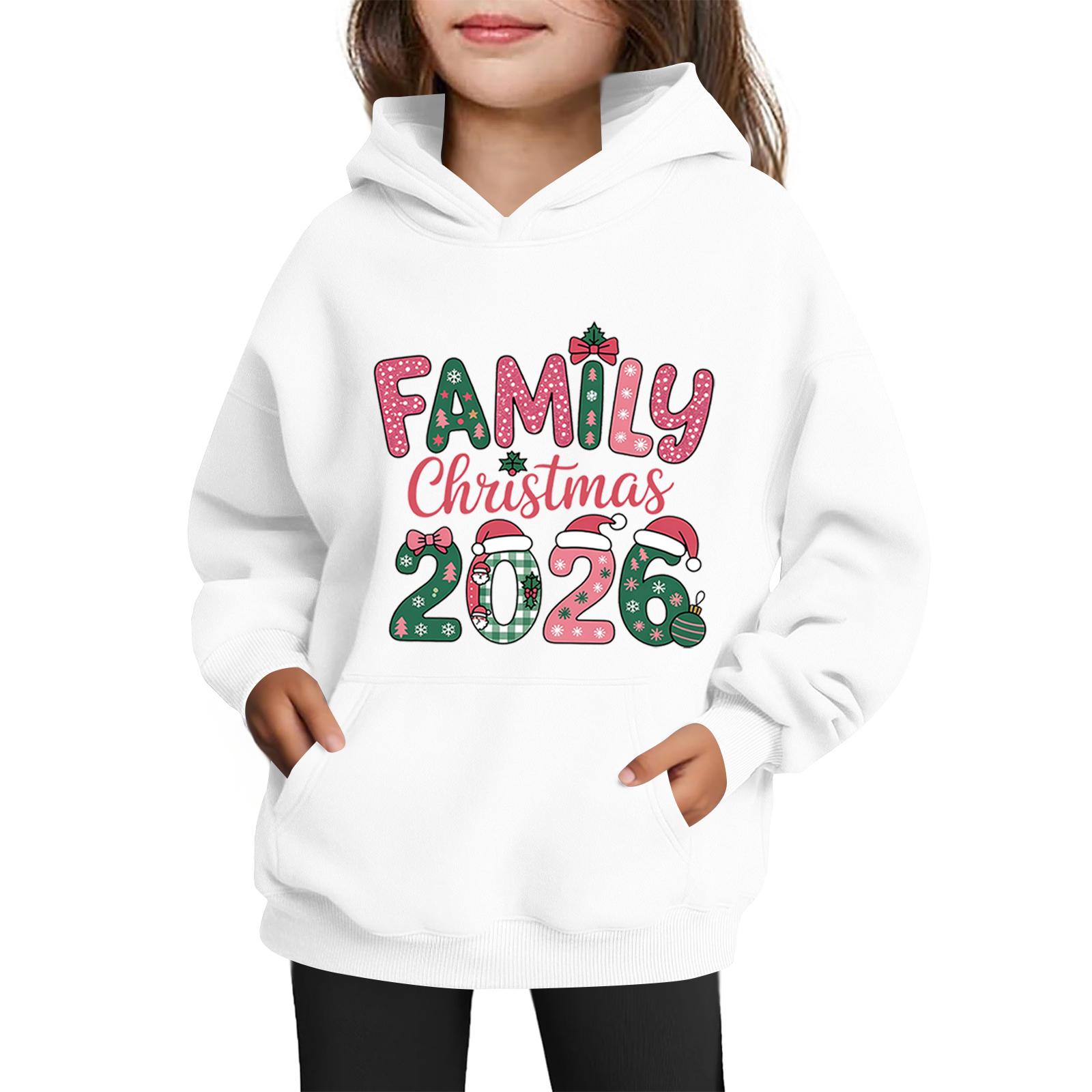 

Толстовки для девочек-подростков Худи с длинным рукавом на шнурке Пуловер Милое принтованное Худи оверсайз Рождество 160 белый