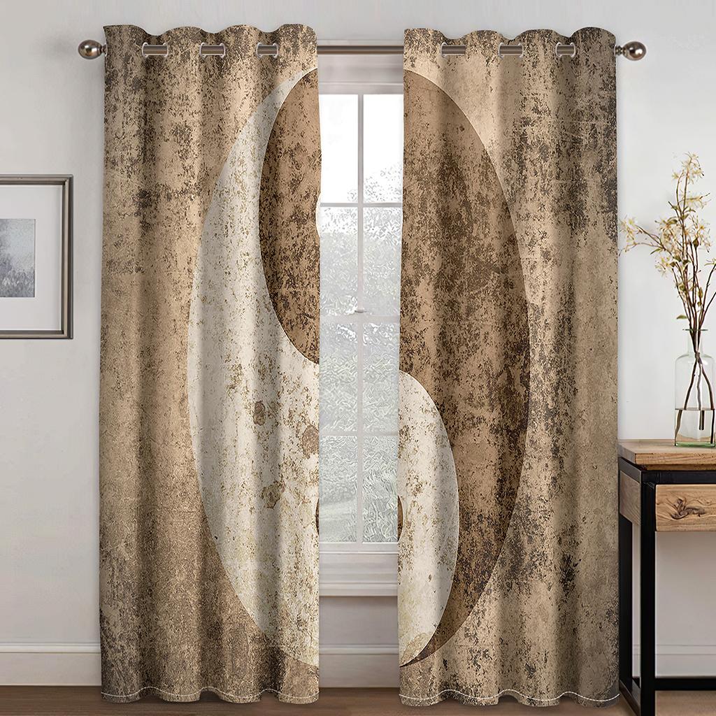 Chinese Tai Chi Pattern Black and Gold Black and White Curtains, a Set of Two Pieces, Home Bedroom Living Room Curtains