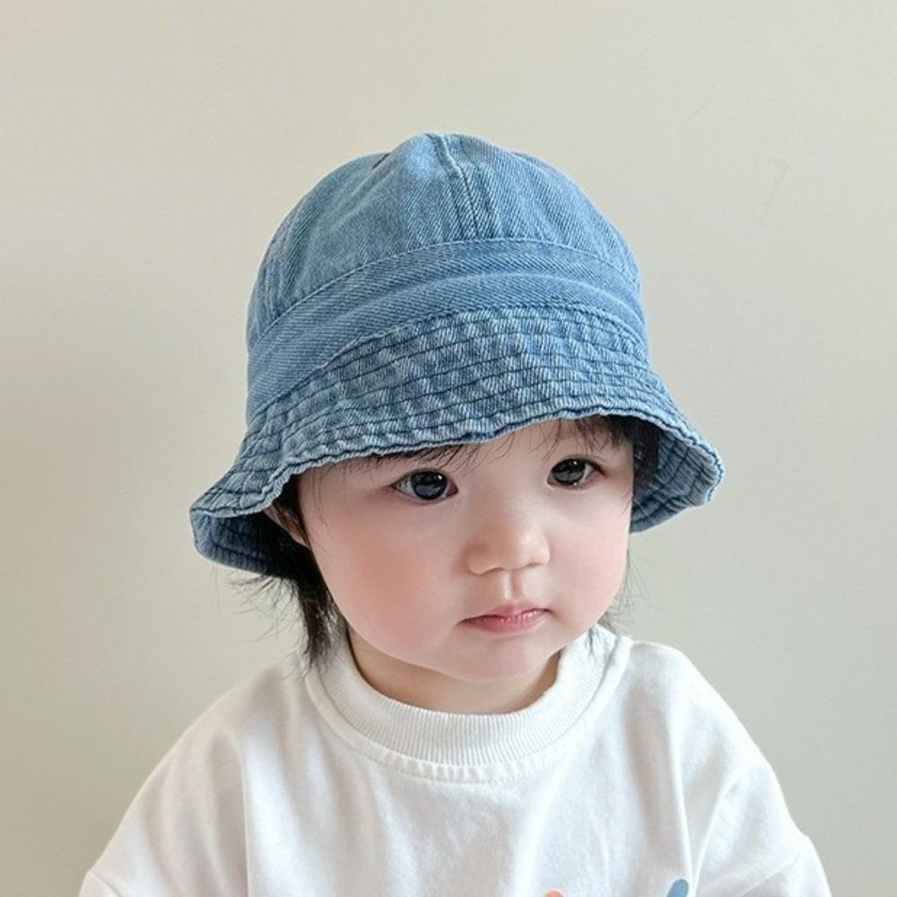 Korean Style Baby Sun Hat Solid Color Children Fisherman Cap Sweet Washed Denim Bucket Hat  Outdoor