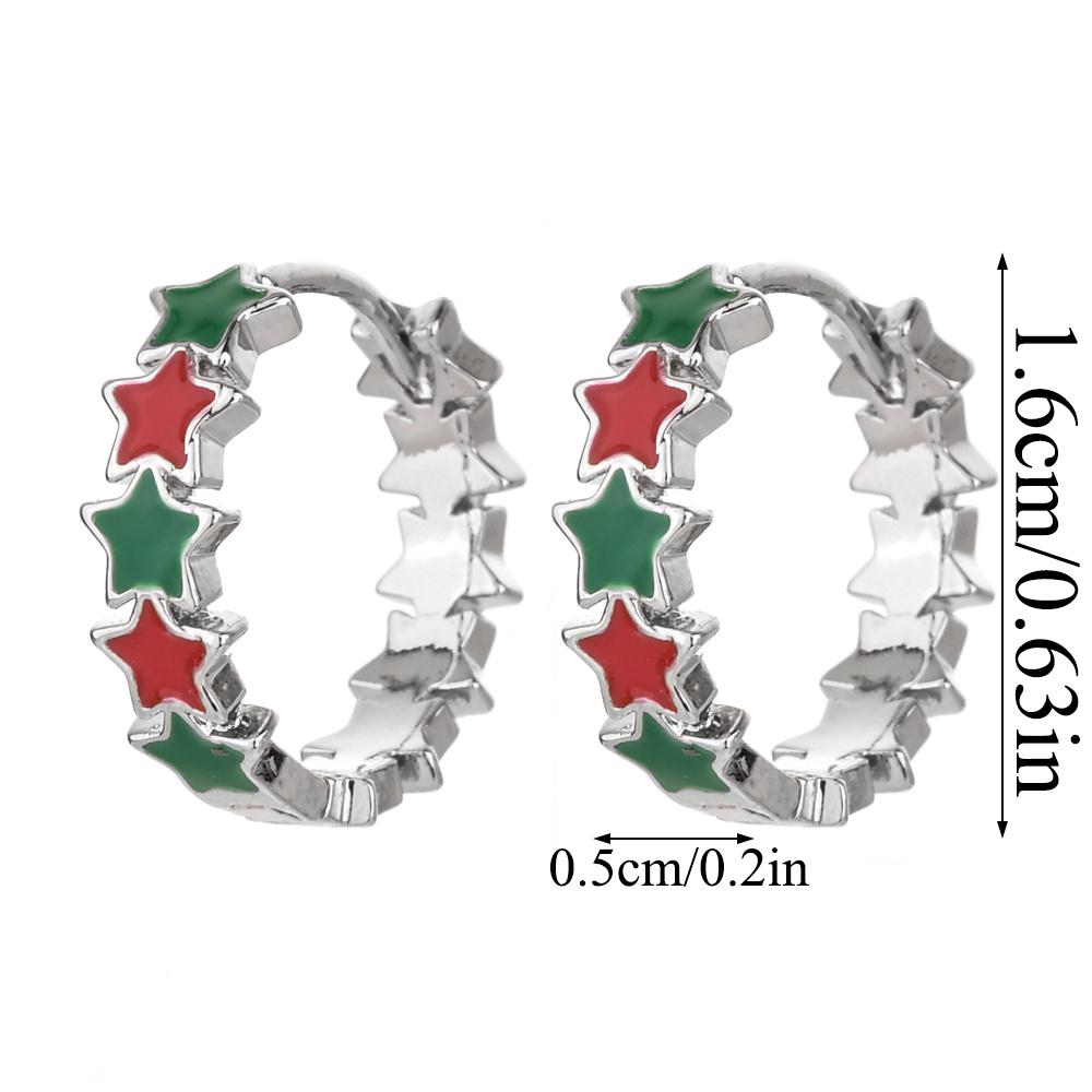 CMM Orecchini a Cerchio Piccoli Exquisite Star Rosso e Verde da Donna per Uso Quotidiano Gioielli Versatili