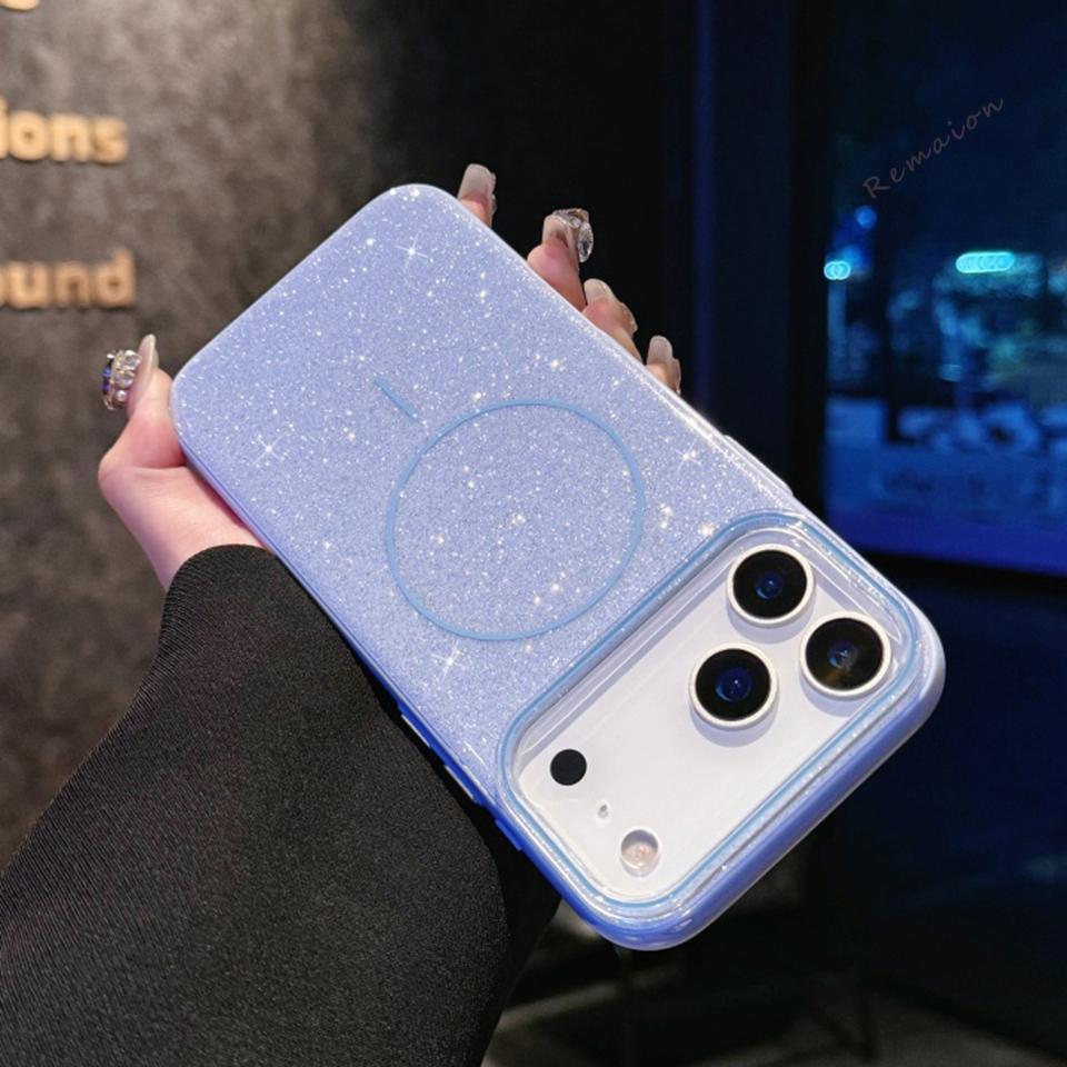 Magnetic Phone Case for iPhone 17 16 15 14 13 Pro Max Air Plus For Magsafe Funda Bling Bling Glitter Wireless Charger Cover