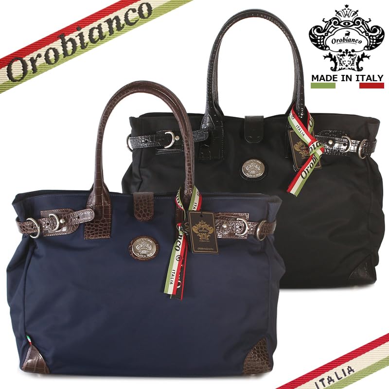Orobianco Tote Rimonta Nylon and Genuine Made In Nylon and Large A4 ALCADIA Bag, Leather, Unisex, Italy, Crocodile-Look Leather, Unisex,