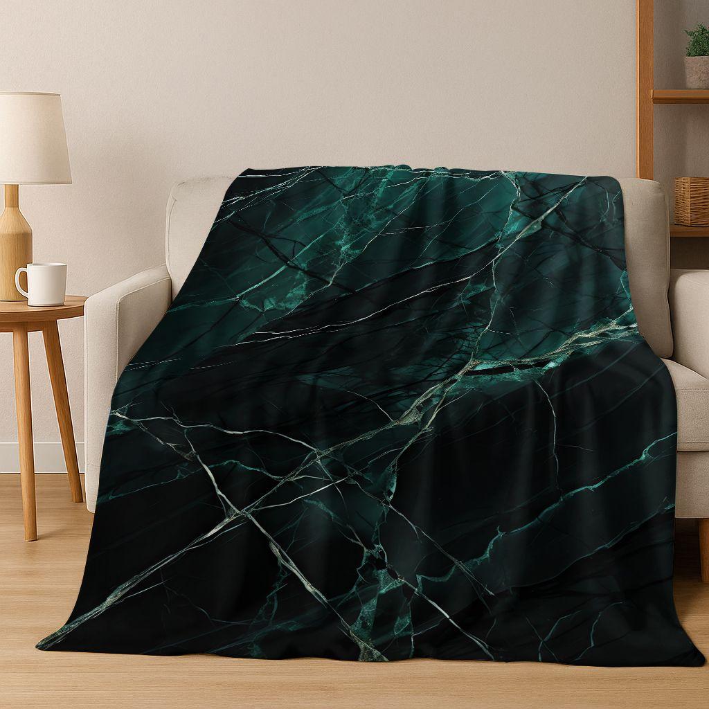 Dream Colorful Stone Texture Marble Black Green Gold  Flannel Blanket,Cozy Soft Throw Blanket for Home Bedroom Bed Sofa Gift