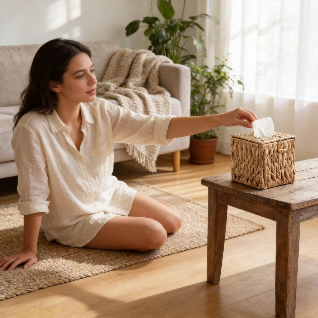 Rattan Tissue Box Holder With Lid For Living Room And Bathroom Decor