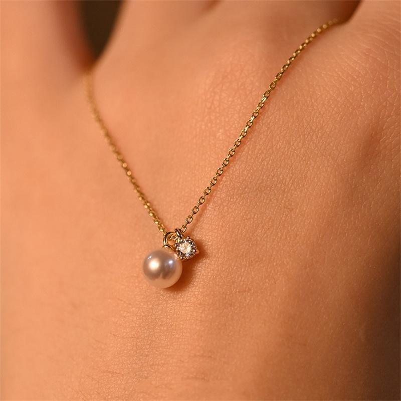 

925 Sterling Silver Plating 14K Gold Shell Pearl Zircon Pendant Necklace for Women Simple French Wedding Jewelry Accessorie Gold