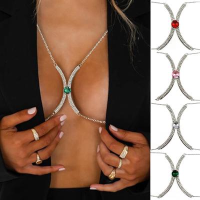 Sexy řetízek podprsenky nastavitelný luxusní elegantní zlaté módní šperky vykládané drahokamy na hrudi doplňky ke řetízku