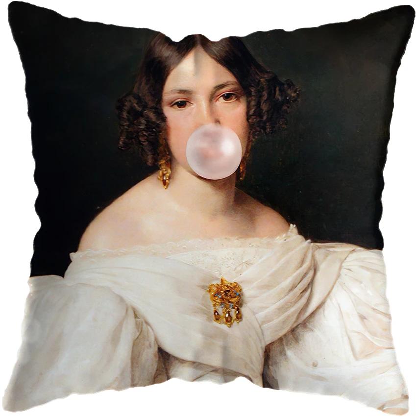 Huse de pernă pictură cu figuri amuzante europene clasice, husă de pernă, decor pentru casă, figură amuzantă suflând bule, huse de pernă